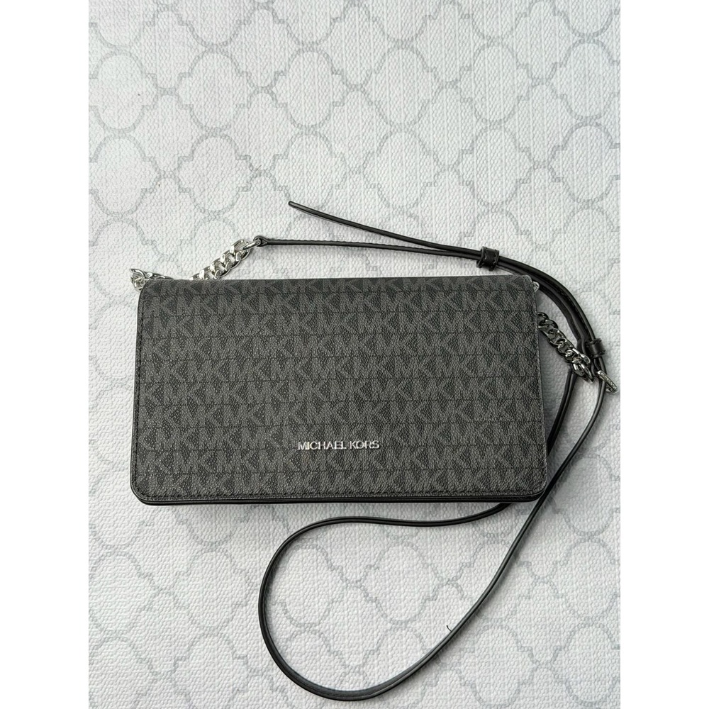 Michael Kors Crossbody Wallet Women Small Black Signature MK Logo 35F5STVC8B